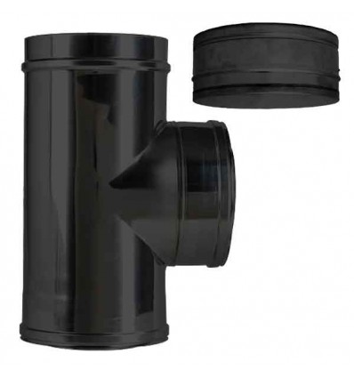 Convesa Twin Wall Flue 125mm Tee 90° C/W Plug Black