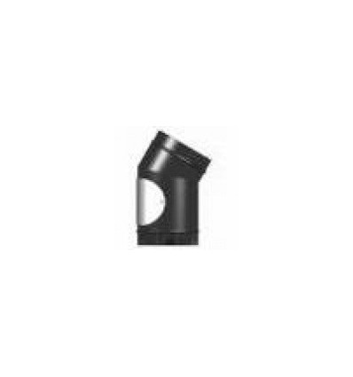Black Gloss Solid Flue Stove Pipe Bend With Door 125mm X 45°