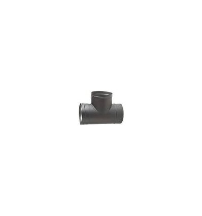 Black Gloss Solid Flue Stove Pipe Tee c/w Access Plug 150mm X 90°